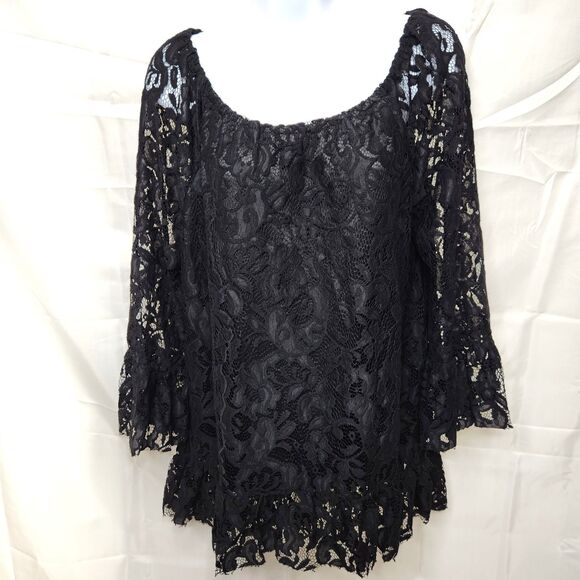 Black Lace Jodifl Woman's Peasant Top Sz. L Bell 3/4 Sleeves Gothic Witchy NWT - Picture 1 of 9